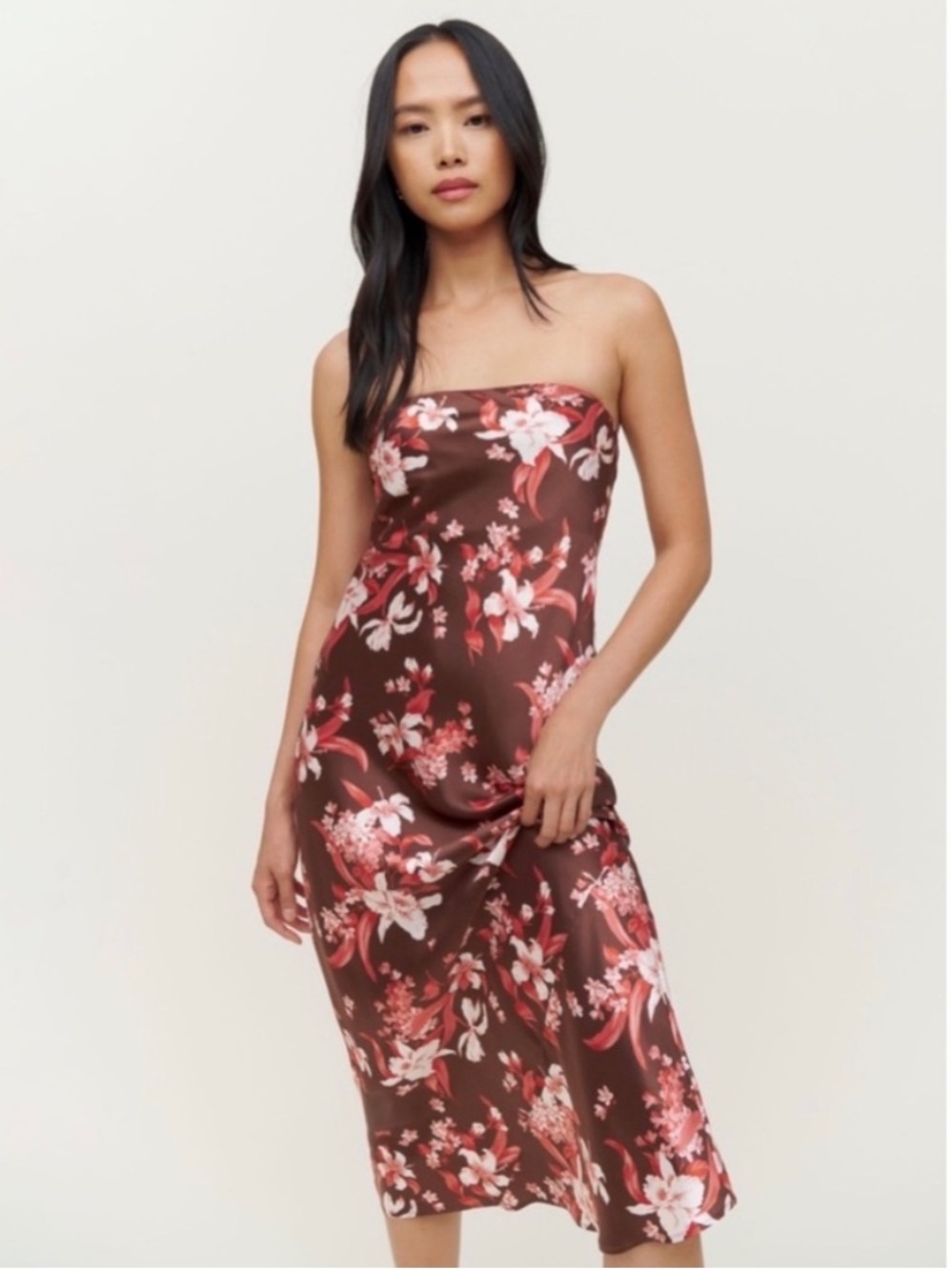 Reformation Joanne Silk Dress in Hilo